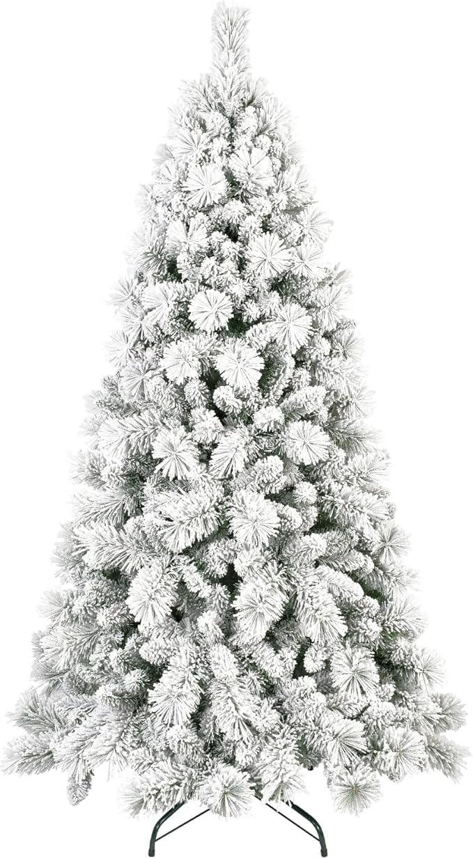5 Ft Unlit Snow Flocked Christmas Tree, Artificial Xmas Tree with 518 PVC/PE Realistic Branch Tips, Metal Stand Decor for Holiday, Party, Home Easy to Assemble