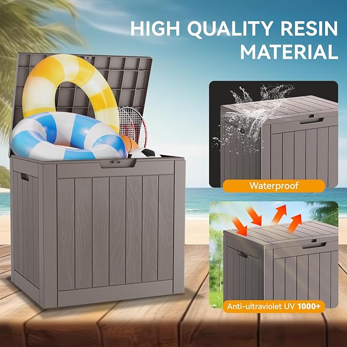 KAMABOKO 32 Gallon Resin Deck Box 2 Pack Outdoor & Indoor Waterproof Storage Box for Garden Tools, Package Delivery, Pool Supplies, Patio Cushions, Grey(Set of 2)