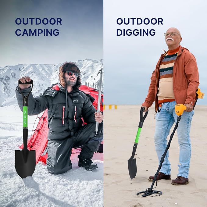 WIKER Beach Shovel,Kids Shovels for Digging,Short Handle Metal Shovel,Small Shovels for Gardening,Camping,Planting,28Inches,Green