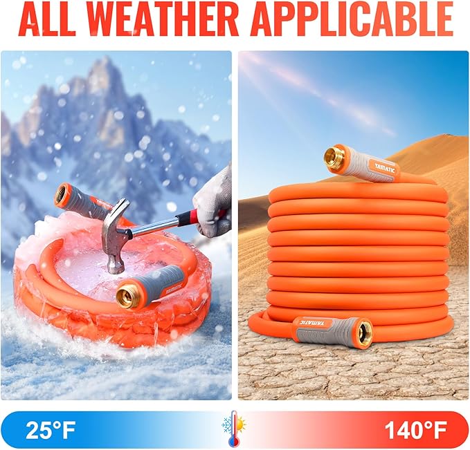 YAMATIC Garden Hose 5/8 in x 100 ft, Ergonomic Swivel Fittings, Burst 600 PSI, Heavy Duty, Flexible and Lightweight Water Hose with 2 Set Quick Connect