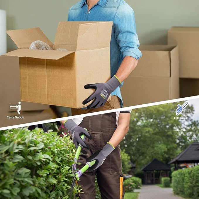 LOCCEF Work Gloves MicroFoam Nitrile Coated-6 Pairs,Seamless Knit Nylon Gloves,Gray Work gloves