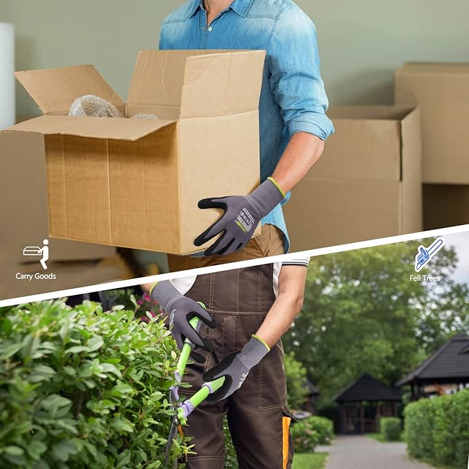 LOCCEF Work Gloves MicroFoam Nitrile Coated-6 Pairs,Seamless Knit Nylon Gloves,Gray Work gloves