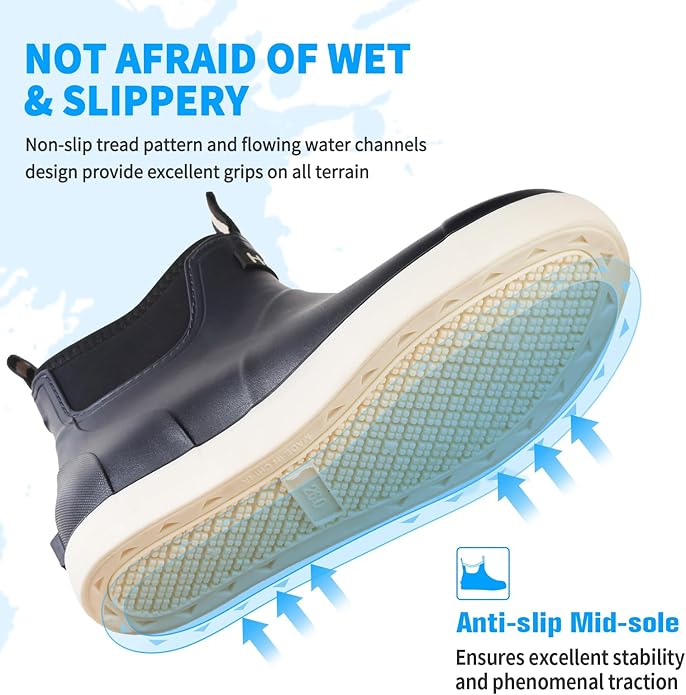 Mens Deck Boots, Saltwater Fishing Booties Rubber Waterproof Ankle Rain Boots, High-performance Footwear Chelsea Boots for Gardening Fishing Boating Camping Sailing