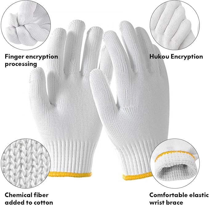 Unisex white cotton polyester knitted safety gloves,suitable for gardening,warehouse,cooking work-12/36/240 pairs