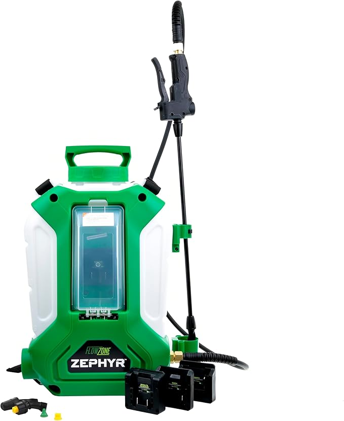 FlowZone Zephyr Flow Optimized QuickSwap Battery Powered Backpack Sprayer - 4 Gallon Electric Sprayer Compatible with FlowZone, DeWalt, Milwaukee, Makita, & Bosch Batteries (Battery Not Included)