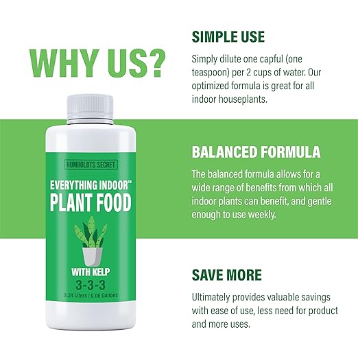 Humboldts Secret Everything Indoor Plant Food with Kelp | Liquid Concentrate Indoor Plant Fertilizer 3-3-3 All Purpose Plant Food for House Plants (8 Ounce)