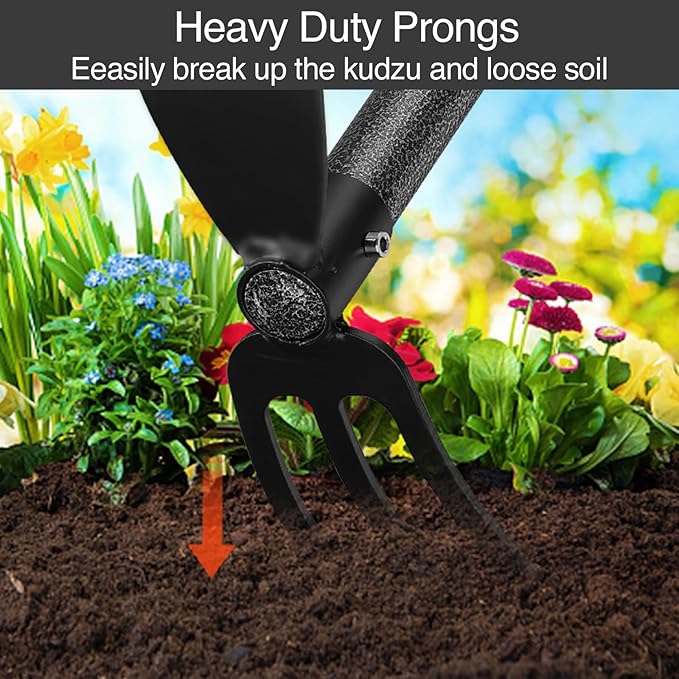 Hoe and Cultivator Gardening Hand Tools, Heavy Duty Stainless Steel Garden Hoe and 3 Fork Hand Tiller for Gardening Weeding Planting with Adjustable Handle 45 inch