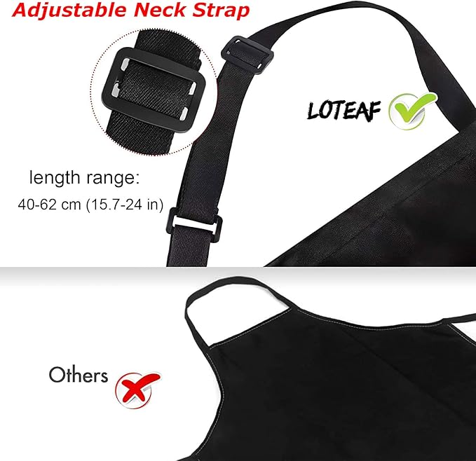 4 Packs Chef Apron, Black Waterproof Apron, Adjustable Aprons with 2 Pockets for Men Women, Professional Aprons for Kitchen Cooking Gardening Painting Baking Restaurant (Black)