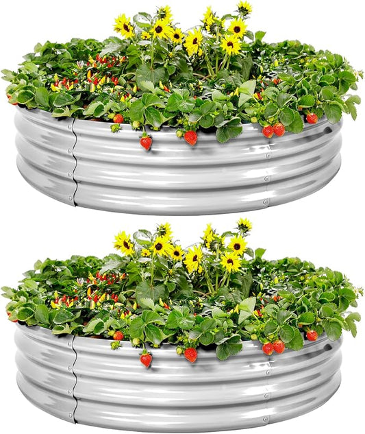 Land Guard Galvanized Raised Garden Bed 2Pcs, Planter Raised Garden Beds Outdoor, Round Clearance Raised Garden Beds for Gardening Vegetables 4x4x1ft……