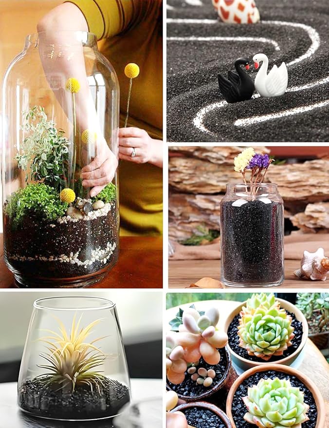 TOYPOPOR 6lb Succulents and Cactus Black Sand, Décor & Additive Tiny Stones, DIY Rocks Gravel, Decorative Pebbles for Bonsai, Fairy Gardening, Terrarium, Vases Fillers, Top Dressing