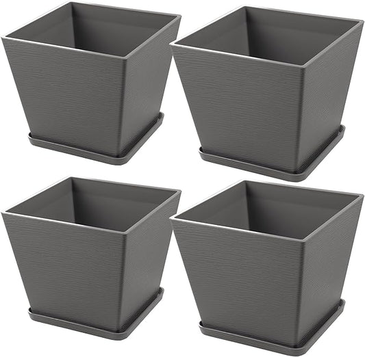 Kozyard 4Packs Taper Planter Indoor Outdoor Plant Pots with Tray Collecting Water for Porch, Patio, Backyard Planters Modern Décor for Tall Plants, Flowers