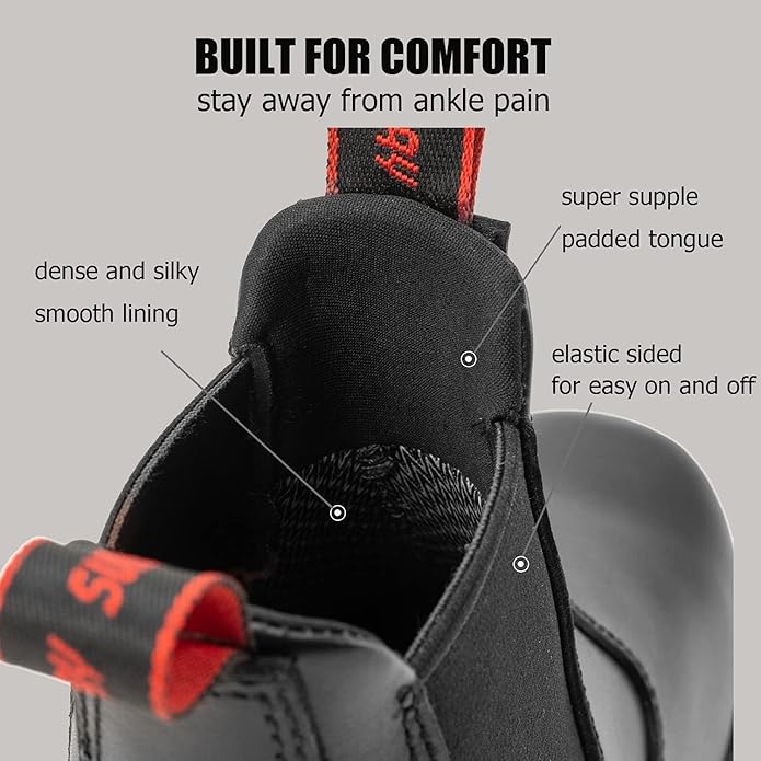 SUREWAY Men's Slip-On Work Boots for Men,Full Grain Leather,Anti-Static,Water/Slip Resistant,Fire Station Mechanic Industrial Construction Safety Boots/Shoes for Men