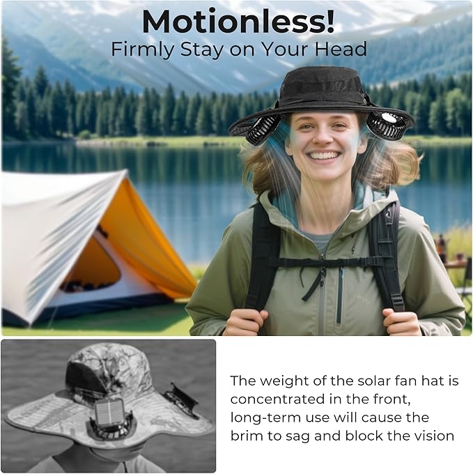 2-in-1 Hands-Free Hat Fan Neck Fan UPF 50+ Wide Brim Sun Hat 16Hrs Running 3-Speed Fishing Essentials for Men Women