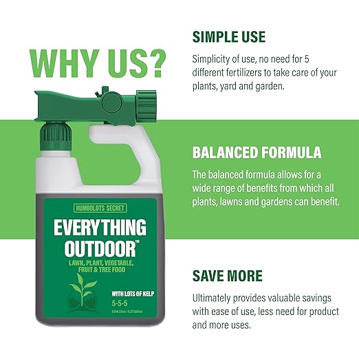 Humboldts Secret Everything Outdoor Plant Food - 5-5-5 Liquid Fertilizer with Kelp - All Purpose Plant, Vegetable, Fruit Tree and Lawn Fertilizer (32 Ounce)