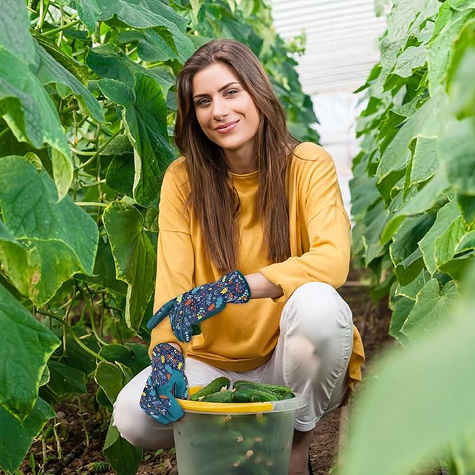 Womens Gardening Weeding Working Gloves, Leather Garden Glove for Women Thorn Proof No Stab for Digging, Planting,Pruning