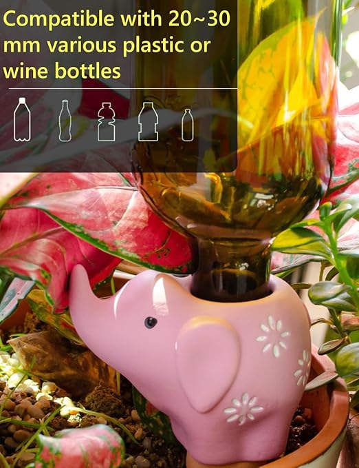 4 Pack Elephant Shape Terracotta Watering Spikes, Plant Watering Globes(Up to 7 Days of Watering), Automatic Plant Waterer for Indoor Outdoor Plants