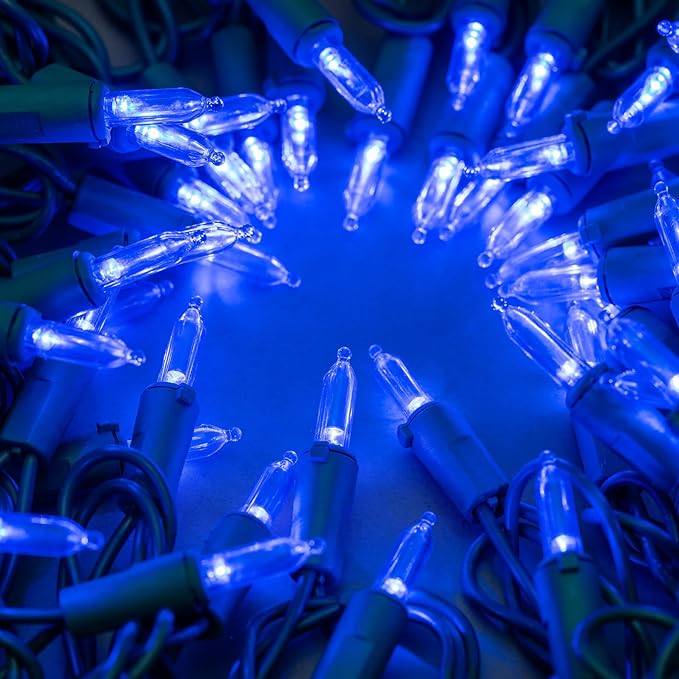 YULETIME 200 Count Blue LED Christmas Lights, 66 Feet Green Wire UL Certified Commercial Grade Holiday String Light Set (Blue)