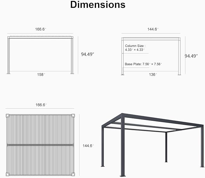 PURPLE LEAF Louvered Pergola 12' x 14' Outdoor Aluminum Pergola with Hidden Drainage System and White Adjustable Sun Shade Roof Patio Hardtop Large Pergolas for Patio Dining Backyard Deck