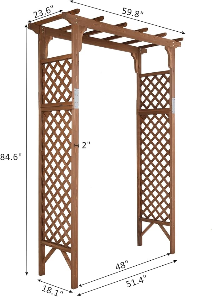 VINGLI Wood Garden Arbor, 85in Wedding Arch Garden Trellis for Plant Climbing, Pergola for Garden Backyard, Lawn (Dark Brown)