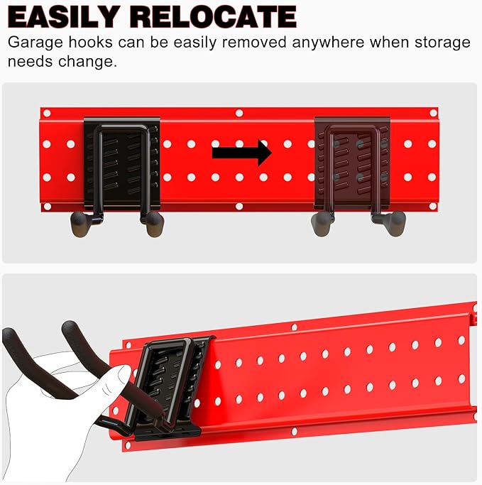 Garage Tool Organizer Wall Mount 49.5inch With 9 Hooks,Shovel Holder Wall Mount Ski Rck for Garage Garden Tool Rack Heavy Duty(Red)