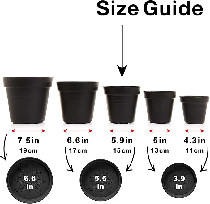 Mintra Home Garden Pots 4pk - Flowers, Herbs, Plants, Indoor, Outdoor, Colorful, Wholesale, Bulk (Grey, 15cm Diameter (5.9in))