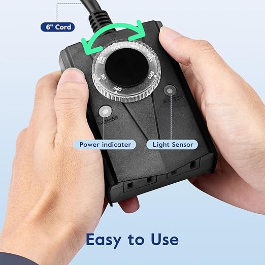 Outdoor Mechanical Light Timer Waterproof, Dusk to Dawn Plug in Timer Switch, Heavy Duty Countdown Electrical Outlets Timers for Halloween Christmas Holiday Lights Decor, 1/2 HP, UL Listed, 2PCS