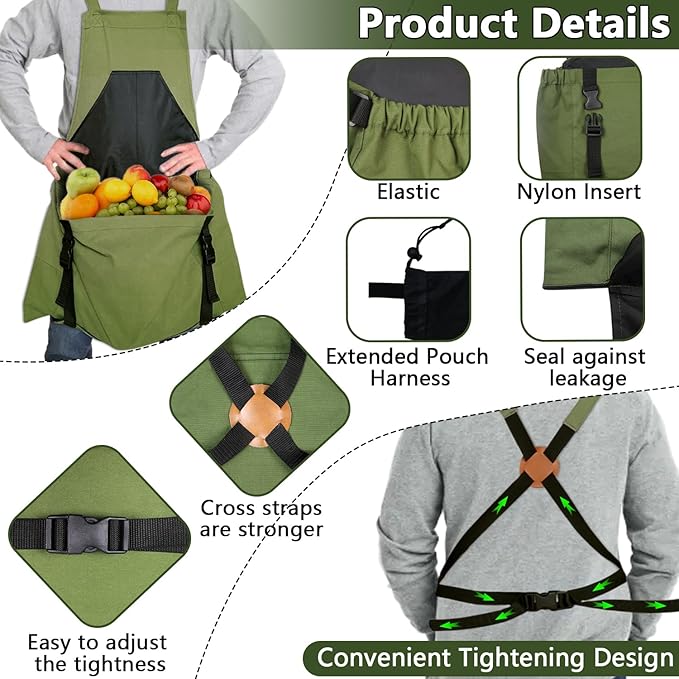 Gardening Apron, Harvest Apron Gardening Gifts for Men Gardening Apron with Pockets for Women, Green