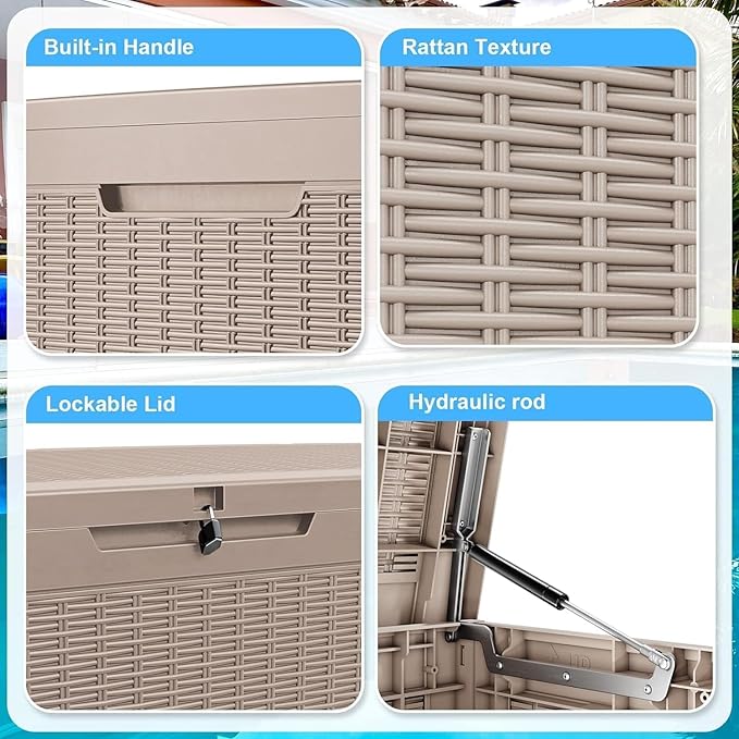 EasyUp 102 Gallon Outdoor Storage Box Waterproof, UV Resistant Resin Deck Box with Hydraulic Rod, Lockable Design and Enhanced Durability for Patio, Garden, and Poolside Use