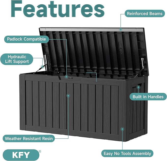 80 Gallon Waterproof Resin Deck Box, UV Resistant Outdoor Storage for Garden, Patio, Porch, Delivery, Striped Black