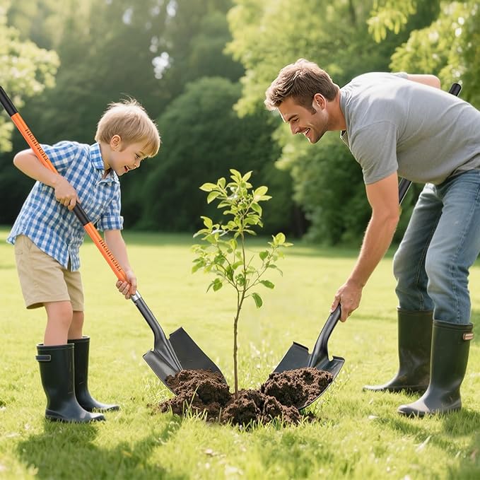 HIGHLIGHT Spade, Heavy Duty Gardening Shovel, Garden Shovel 56 inch for Digging, Round Shovel with D-Handle, for Garden,Beach, Snow, Fiberglass Handel, Orange