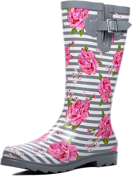 landchief Rain Boots for Women, Waterproof Ladies Tall Knee High Rubber boots,Comfort Garden Boots Anti-Slip Mid Heel Women Rain Shoes Outdoor