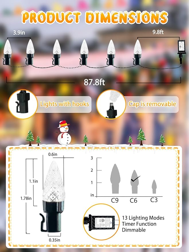240 LED 78FT C6 Christmas String Lights, Super Long Christmas Lights Outdoor Indoor with 13 Modes & Timer, Waterproof Fairy Twinkle Light Plug in for Tree Garden Party Xmas Decorations (Warm White)