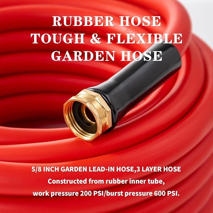 Garden Hose 100 ft x 5/8” Hot/Cold Water Hose,-50°F to 190°F,Burst 600Psi Flexible & Lightweight Upgraded Rubber Hoses,3/4” Solid Fittings for All-weather Outdoor Lawn & Garden