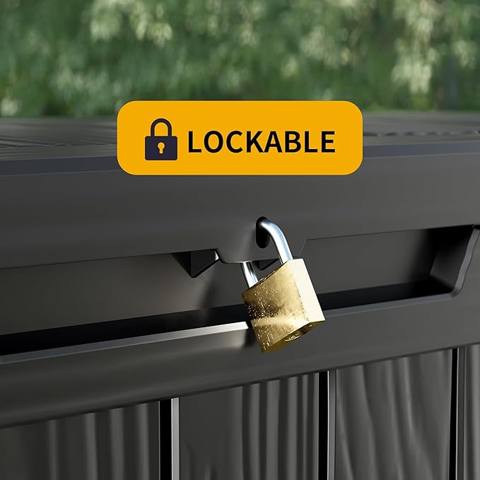 TARKARI 270 Gallon Lockable Resin Deck Box, Waterproof & UV-Resistant Outdoor Storage Box for Outdoor Cushion Storage, Garden Tools & Pool Accessories Storage, Black