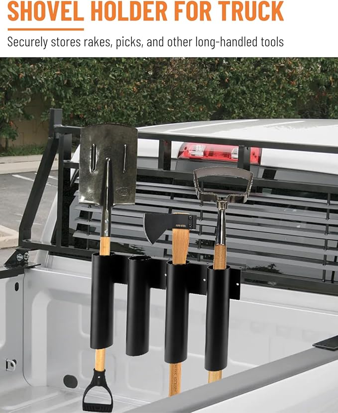 4-Hole Shovel Holder Mount for Truck Bed Trailer Landscape Hand Tool Rack Organizer for Trimmer Rake Utility UTV Accessories