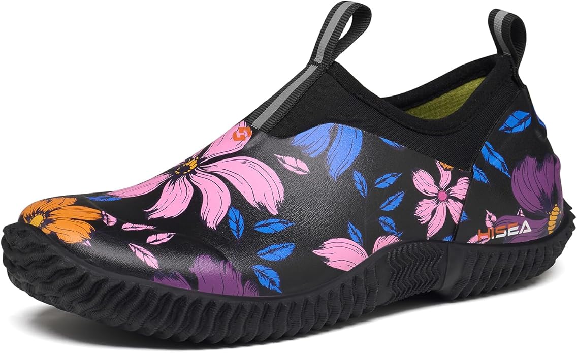 HISEA Waterproof Garden Shoes for Women Neoprene Slip-On Rubber Rain Footwear Short Ankle Booties