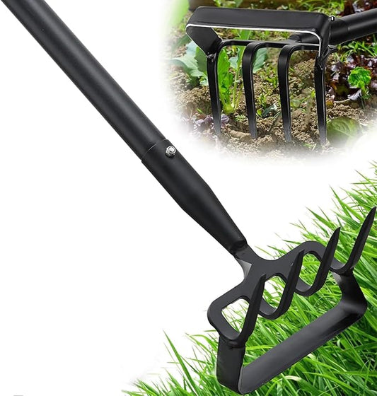 Upgraded Hula Hoe and Garden Hoe, Stirrup Hoe with Adjustable Handle for Weeding Digger loosening Soil Metal Garden Cultivator Hula Hoe with Rake Tiller Cultivator (30-62 Inch)