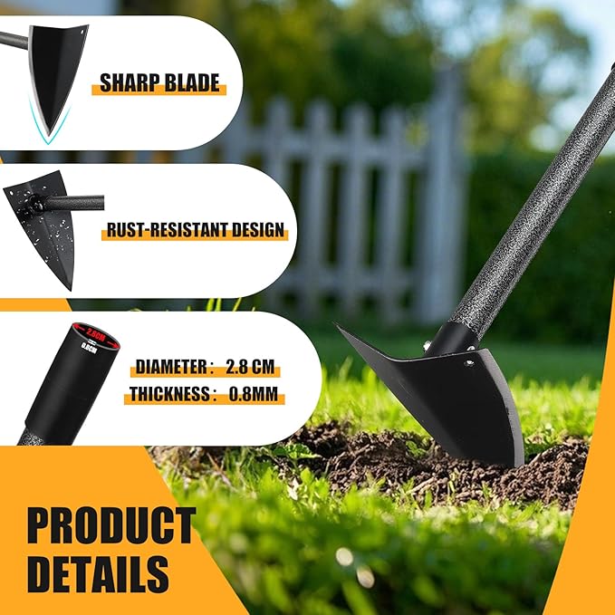 Hoe Garden Tool,Triangle Gardening Hoe with Sharp Blade for Digging,Weeding,Cutting and Loosing Soil,72 Inch Adjustable Length Metal Handle…