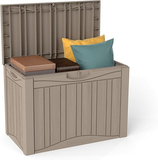 50 Gallon Lockable Resin Deck Box, Waterproof & UV-Resistant Outdoor Storage Box for Outdoor Cushion Storage, Garden Tools & Pool Accessories Storage, Gray