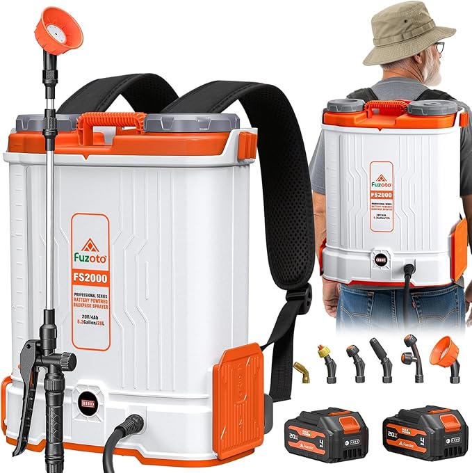 5.3 Gallon Battery Powered Backpack Sprayer, 2 * 20V Large Capacity Battery & 45-90PSI Adjustable Pressure, Electric Backpack Garden Sprayer with 6 Spray Nozzles for Lawn, Garden, Yard