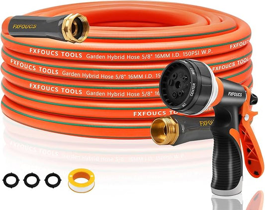 Heavy Duty Garden Hose – 5/8 Inch Flexible, Lightweight Hybrid Hose with 600 PSI Burst Pressure, Swivel Handle, and Durable Copper Male/Female Fittings (Orange with hose sprayer, 50FT)