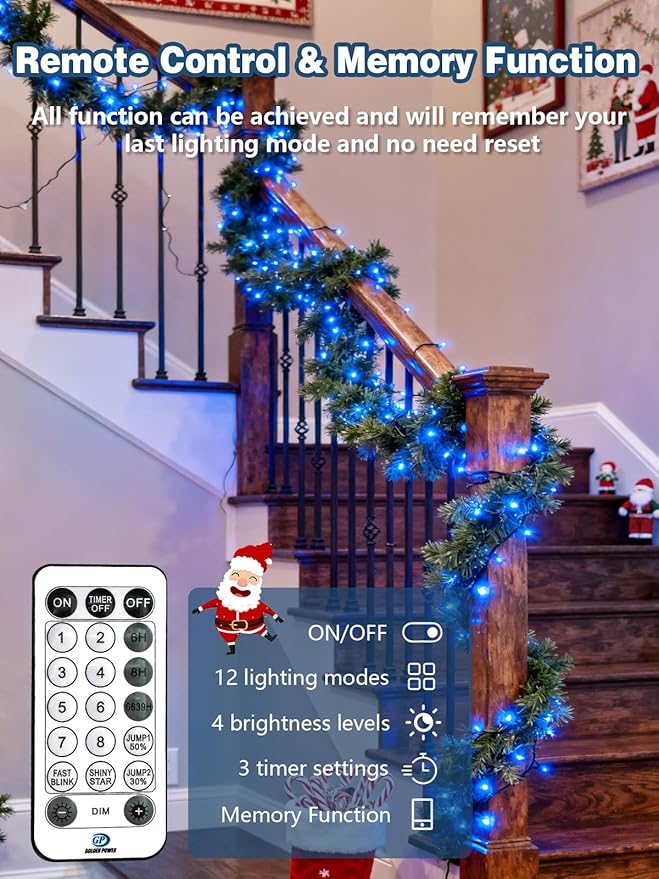 Voice Controlled Christmas Lights with Remote, 99 FT 300 LED String Lights Indoor Outdoor with 12 Modes 3 Timers, Dimmable Twinkle Light Plug in Waterproof for Xmas Tree Yard Party Decorations, Blue