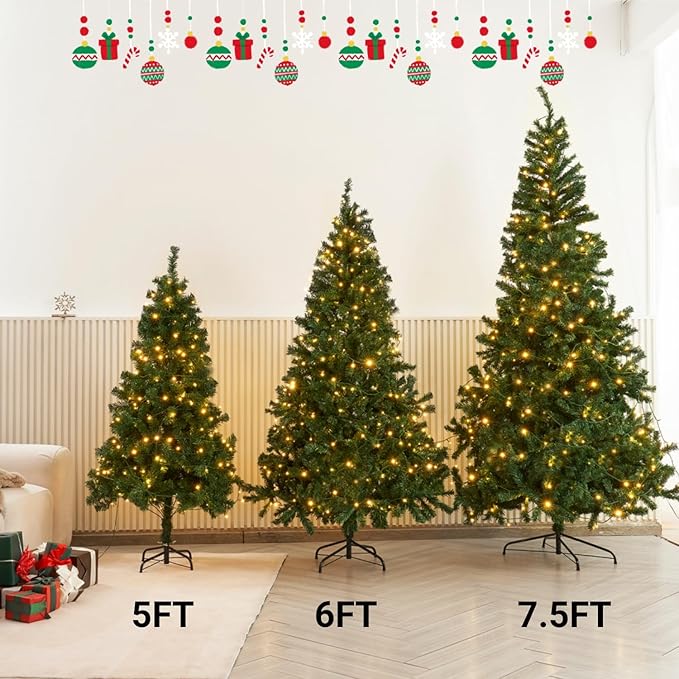 Juegoal 5 FT Artificial Christmas Tree (NOT Pre-Strung) with Remote Control, 200 LED Warm White & Multicolor Changing Lights, Fake Xmas Pine Tree with Metal Legs, 550 Branch Tips, Green