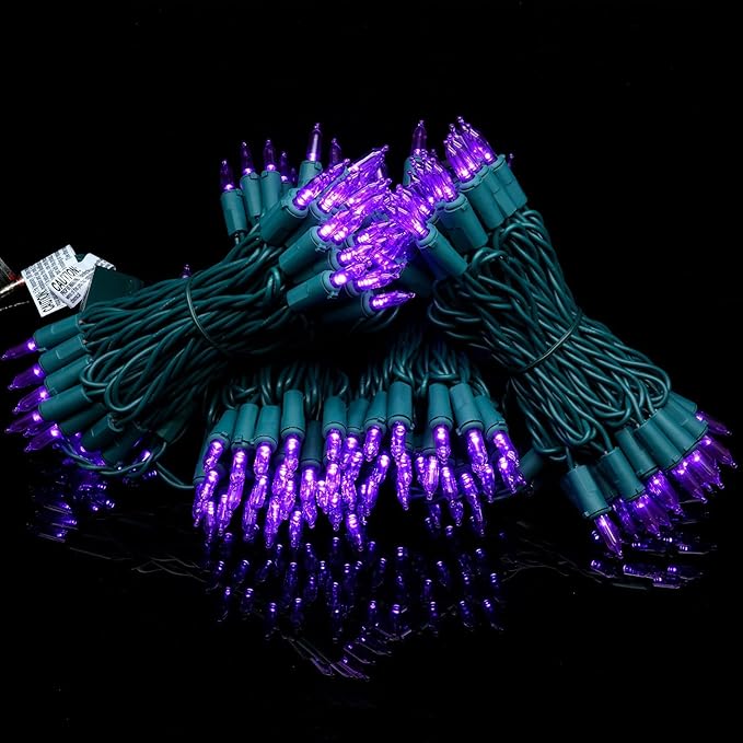 YULETIME 200 Count Purple LED Christmas Lights, 66 Feet Green Wire UL Certified Commercial Grade Holiday String Light Set (Purple)