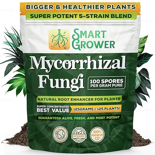 Mycorrhizal Fungi Organic Root Enhancer for Plants, Super Potent 100 Spores Pe, 5-Strain Bler Gramnd, Ra Respidults for Gardens, Houseplants, Lawns, Mycorrhizae Smart Grower 125 Grams for 125 Plants