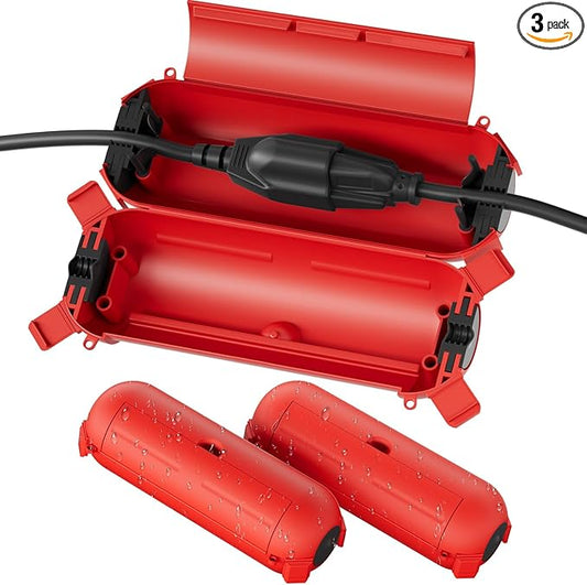 Flemoon [3 Pack] Outdoor Extension Cord Safety Cover with Waterproof Seal, Weatherproof Electrical Connection Box to Protect Outdoor Outlet, Plug, Socket, Christmas Holiday Decoration Light, Red