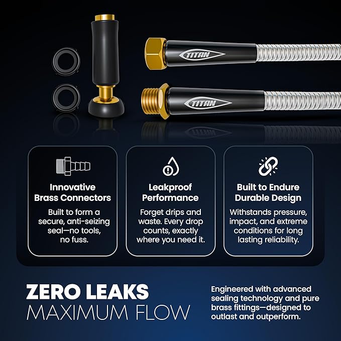 TITAN Garden Hose 75FT - 304 Stainless Steel Metal Water Hose, Flexible, Kink-Free, Lightweight, Durable, Crush Resistant Fittings, Easy to Coil, 500 PSI