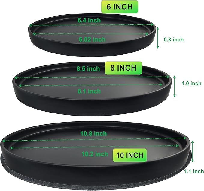 Ceramic Plant Saucer Pot Tray 6, 8, 10 Inch Black, Planter Saucers for Indoors Outdoor, Durable Sturdy Flower Drainage drip Water Tray for Glazed Pots Base