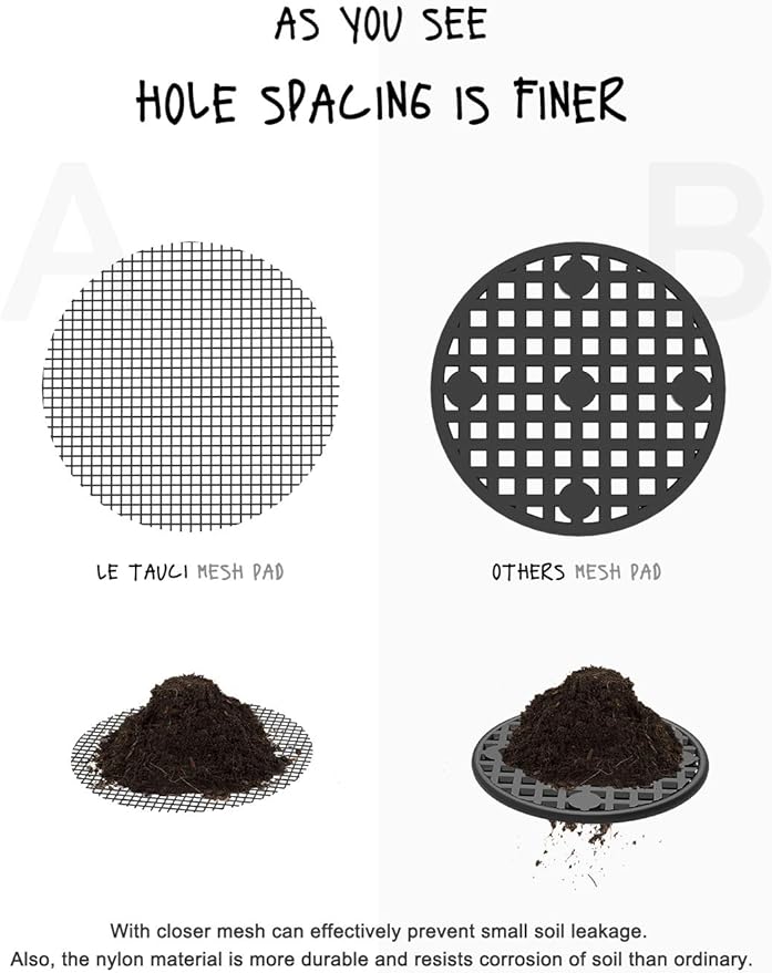 LE TAUCI Plant Pot Hole Mesh Pads, 2-Inch Round Flower Pot Drainage Covers, Prevent Soil Loss, Durable Reusable, Bonsai Bottom Grid Mat, Gardening Essentials, 100-Pack