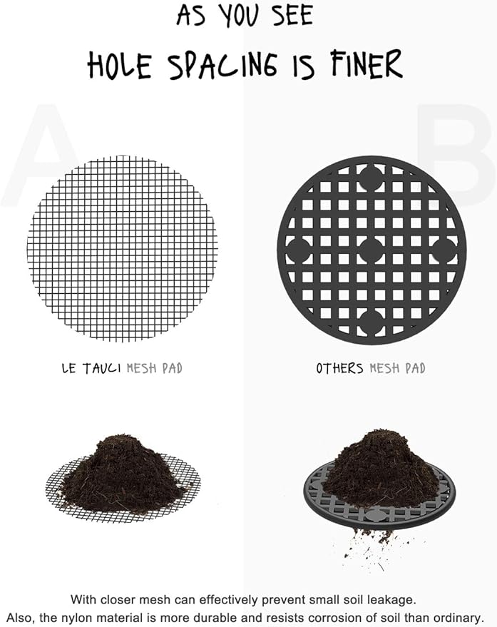 LE TAUCI Plant Pot Hole Mesh Pads, 2-Inch Round Flower Pot Drainage Covers, Prevent Soil Loss, Durable Reusable, Bonsai Bottom Grid Mat, Gardening Essentials, 50-Pack